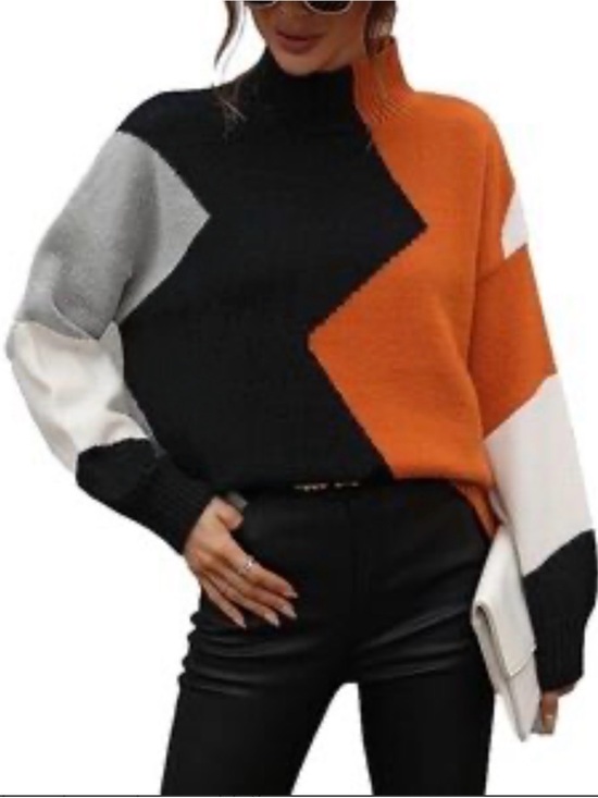kathy cole Sweaters - 🧡 NWT Kathy Cole Colorblock  Sweater - Orange, Black & light grey